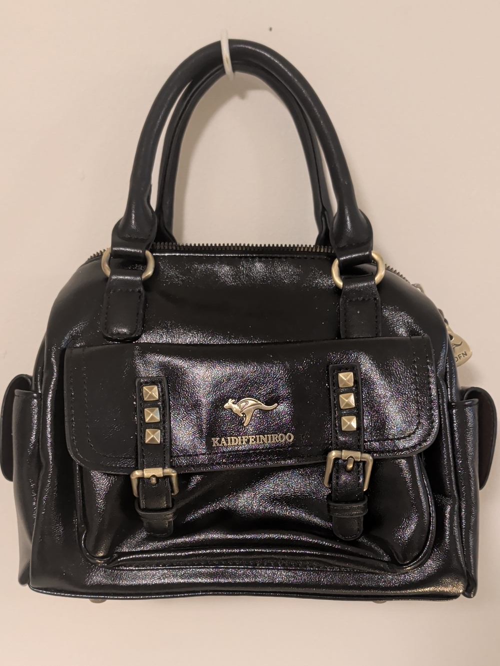 KAIDIFEINIROO Black Patent Satchel Handbag